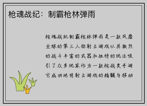 枪魂战纪：制霸枪林弹雨